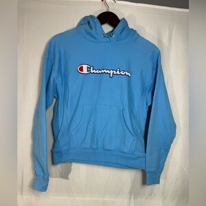 Champion Reverse Weave Hoodie Small Light Blue Sky Blue Embroidered Logo